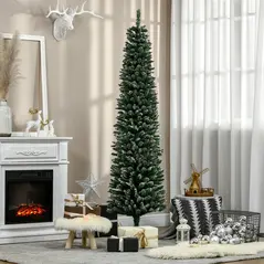 HOMCOM 6FT Artificial Snow Dipped Christmas Tree Xmas Pencil Tree Holiday Home Indoor Decoration with Foldable Black Stand, Green - 8