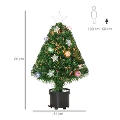 HOMCOM 2FT Pre-lit Artificial Christmas Tree Tabletop Multicoloured Fibre Optic Xmas Decoration w/ LED Lights Pot Table Desk - Green - 3