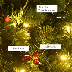 HOMCOM 5FT Prelit Artificial Pencil Christmas Tree with Warm White LED Light, Red Berry, Holiday Home Xmas Decoration, Green - 8