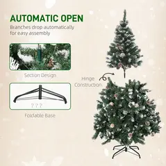 HOMCOM 5FT Artificial Christmas Tree with Pine Cones, Holiday Home Xmas Decoration Automatic Open, Green - 7