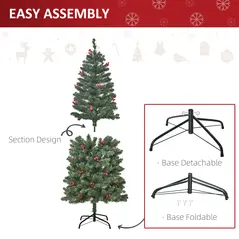 HOMCOM 5FT Prelit Artificial Pencil Christmas Tree with Warm White LED Light, Red Berry, Holiday Home Xmas Decoration, Green - 7