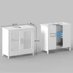 kleankin Modern Under Sink Cabinet with 2 Doors, Bathroom Vanity Unit, Pedestal Under Sink Design, Storage Cupboard with Adjustable Shelves, White - 3