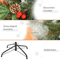 HOMCOM 5FT Artificial Snow Dipped Christmas Tree Xmas Pencil Tree Holiday Home Party Decoration with Foldable Feet Red Berries White Pinecones, Green - 7