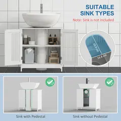 kleankin Modern Under Sink Cabinet with 2 Doors, Bathroom Vanity Unit, Pedestal Under Sink Design, Storage Cupboard with Adjustable Shelves, White - 4