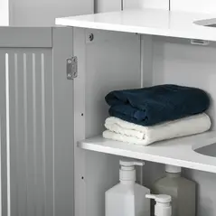 kleankin Modern Under Sink Cabinet with 2 Doors, Bathroom Vanity Unit, Pedestal Under Sink Design, Storage Cupboard with Adjustable Shelves, Grey - 9