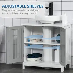 kleankin Modern Under Sink Cabinet with 2 Doors, Bathroom Vanity Unit, Pedestal Under Sink Design, Storage Cupboard with Adjustable Shelves, Grey - 5