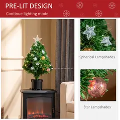 HOMCOM 2FT Pre-lit Artificial Christmas Tree Tabletop Multicoloured Fibre Optic Xmas Decoration w/ LED Lights Pot Table Desk - Green - 5