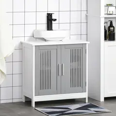 kleankin Modern Under Sink Cabinet with 2 Doors, Bathroom Vanity Unit, Pedestal Under Sink Design, Storage Cupboard with Adjustable Shelves, Grey - 2