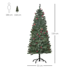 HOMCOM 5FT Prelit Artificial Pencil Christmas Tree with Warm White LED Light, Red Berry, Holiday Home Xmas Decoration, Green - 3
