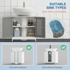 kleankin Modern Under Sink Cabinet with 2 Doors, Bathroom Vanity Unit, Pedestal Under Sink Design, Storage Cupboard with Adjustable Shelves, Grey - 4