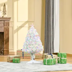 HOMCOM 2.5FT Prelit Artificial Tabletop Christmas Tree with Fibre Optics Holiday Home Xmas Decoration for Table and Desk, White - 2