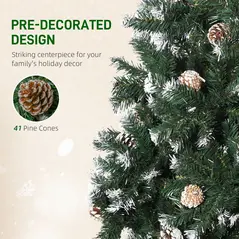 HOMCOM 5FT Artificial Christmas Tree with Pine Cones, Holiday Home Xmas Decoration Automatic Open, Green - 6