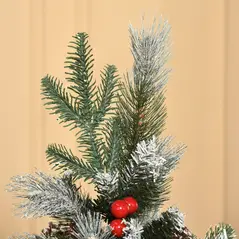 HOMCOM 5FT Artificial Snow Dipped Christmas Tree Xmas Pencil Tree Holiday Home Party Decoration with Foldable Feet Red Berries White Pinecones, Green - 8