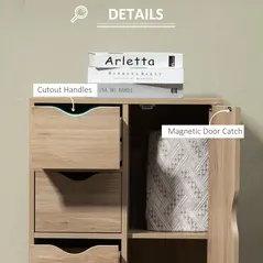 HOMCOM Bathroom Cabinet, Freestanding Storage Cabinet with 4 Drawers, Door Cupboard for Living Room, Kitchen, Bedroom, Natural - 6