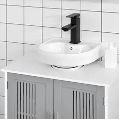 kleankin Modern Under Sink Cabinet with 2 Doors, Bathroom Vanity Unit, Pedestal Under Sink Design, Storage Cupboard with Adjustable Shelves, Grey - 8