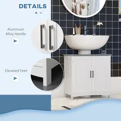 kleankin Pedestal Under Sink Cabinet with Double Doors, Modern Bathroom Vanity Unit, Storage Cupboard with Adjustable Shelves, White - 7