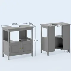 kleankin Pedestal Under Sink Cabinet with Double Doors, Modern Bathroom Vanity Storage Unit with Shelves, Light Grey - 3