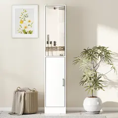 kleankin Tall Bathroom Cabinet with Mirror and Adjustable Shelf - White - 7