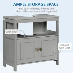 kleankin Pedestal Under Sink Cabinet with Double Doors, Modern Bathroom Vanity Storage Unit with Shelves, Light Grey - 5