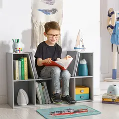 HOMCOM Kids Bookcase Shelf Storage Cabinet Unit, Living Room Sideboard w/ Six Compartments for Toys, Books - Grey - 2