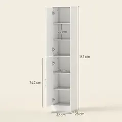 kleankin Tall Bathroom Cabinet with Mirror and Adjustable Shelf - White - 3