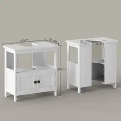 kleankin Pedestal Under Sink Cabinet with Double Doors, Modern Bathroom Vanity Storage Unit with Shelves, White - 3