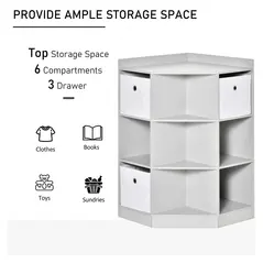 HOMCOM Kids Bookcase, 3 Tier Toy Organiser Storage Unit BookShelf with 3 Non-woven Fabric Drawers, Anti-tip Device, for Bedroom, Children's Room, Playroom, Grey - 5