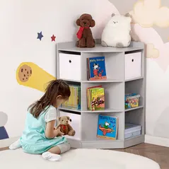 HOMCOM Kids Bookcase, 3 Tier Toy Organiser Storage Unit BookShelf with 3 Non-woven Fabric Drawers, Anti-tip Device, for Bedroom, Children's Room, Playroom, Grey - 2