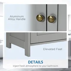 kleankin Pedestal Under Sink Cabinet with Double Doors, Modern Bathroom Vanity Storage Unit with Shelves, Light Grey - 6