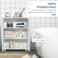 kleankin Modern Bathroom Floor Cabinet, Free Standing Linen Cabinet, Storage Cupboard with 3 Tier Shelves, White - 4