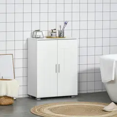 kleankin Modern Bathroom Floor Cabinet, Free Standing Linen Cabinet, Storage Cupboard with 3 Tier Shelves, White - 2