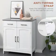 kleankin Freestanding Bathroom Cabinet, Storage Cupboard with 2 Drawers, Double Doors, Adjustable Shelf, White - 6