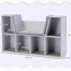 HOMCOM Kids Bookcase Shelf Storage Cabinet Unit, Living Room Sideboard w/ Six Compartments for Toys, Books - Grey - 3