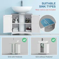 kleankin Pedestal Under Sink Cabinet with Double Doors, Modern Bathroom Vanity Unit, Storage Cupboard with Adjustable Shelves, White - 4