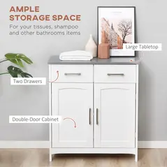 kleankin Freestanding Bathroom Cabinet, Storage Cupboard with 2 Drawers, Double Doors, Adjustable Shelf, White - 4