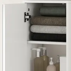 kleankin Tall Bathroom Cabinet with Mirror and Adjustable Shelf - White - 9