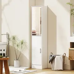 kleankin Tall Bathroom Cabinet with Mirror and Adjustable Shelf - White - 2