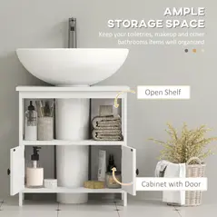 kleankin Pedestal Under Sink Cabinet with Double Doors, Modern Bathroom Vanity Storage Unit with Shelves, White - 5