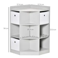 HOMCOM Kids Bookcase, 3 Tier Toy Organiser Storage Unit BookShelf with 3 Non-woven Fabric Drawers, Anti-tip Device, for Bedroom, Children's Room, Playroom, Grey - 3
