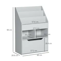 HOMCOM Kids Bookshelf, Toy Organiser, with Storage Drawer, Wheels - Grey - 3
