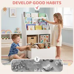 HOMCOM Kids Bookshelf, Toy Organiser, with Storage Drawer, Wheels - White - 8