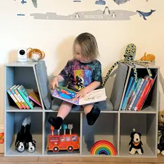 HOMCOM Kids Bookcase Shelf Storage Cabinet Unit, Living Room Sideboard w/ Six Compartments for Toys, Books - Grey - 8