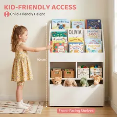 HOMCOM Kids Bookshelf, Toy Organiser, with Storage Drawer, Wheels - White - 5