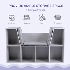 HOMCOM Kids Bookcase Shelf Storage Cabinet Unit, Living Room Sideboard w/ Six Compartments for Toys, Books - Grey - 4