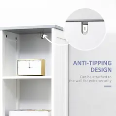 kleankin Tall Bathroom Storage Cabinet with 3 Tier Shelf, Cupboard, Drawer, Door, Freestanding Linen Tower, Slim Side Organizer, White - 7