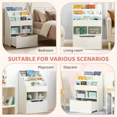 HOMCOM Kids Bookshelf, Toy Organiser, with Storage Drawer, Wheels - White - 7