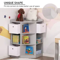 HOMCOM Kids Bookcase, 3 Tier Toy Organiser Storage Unit BookShelf with 3 Non-woven Fabric Drawers, Anti-tip Device, for Bedroom, Children's Room, Playroom, Grey - 4