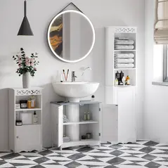kleankin Pedestal Under Sink Cabinet with Double Doors, Modern Bathroom Vanity Unit, Storage Cupboard with Adjustable Shelves, White - 8