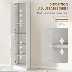 kleankin Tall Bathroom Cabinet with Mirror and Adjustable Shelf - White - 5