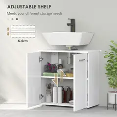 kleankin Under Sink Cabinet, Bathroom Vanity Unit, Pedestal Under Sink Design, Storage Cupboard with Adjustable Shelf, High Gloss, White - 5